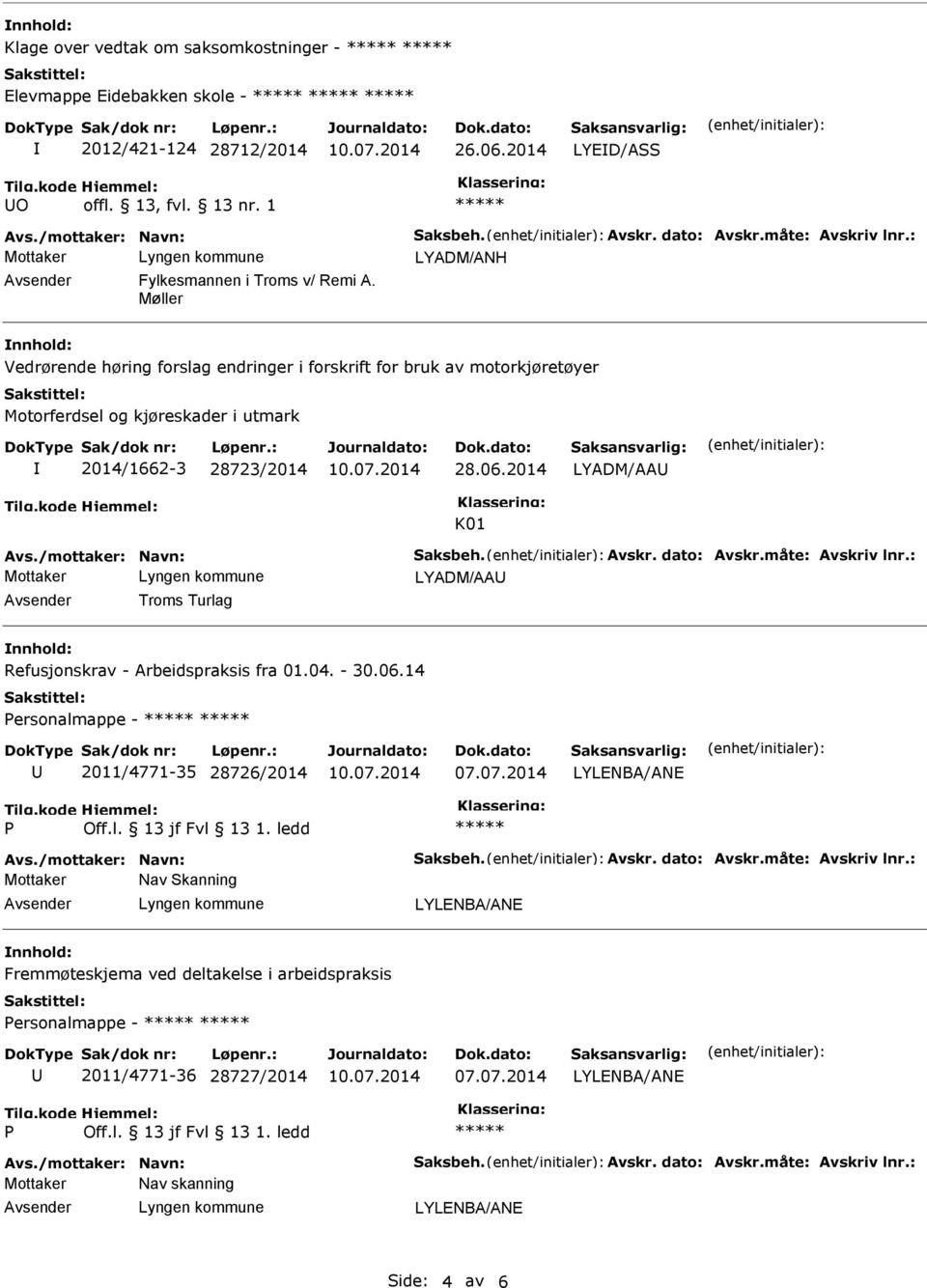 2014 LYADM/AA K01 Avs./mottaker: Navn: Saksbeh. Avskr. dato: Avskr.måte: Avskriv lnr.: LYADM/AA Troms Turlag Refusjonskrav - Arbeidspraksis fra 01.04. - 30.06.