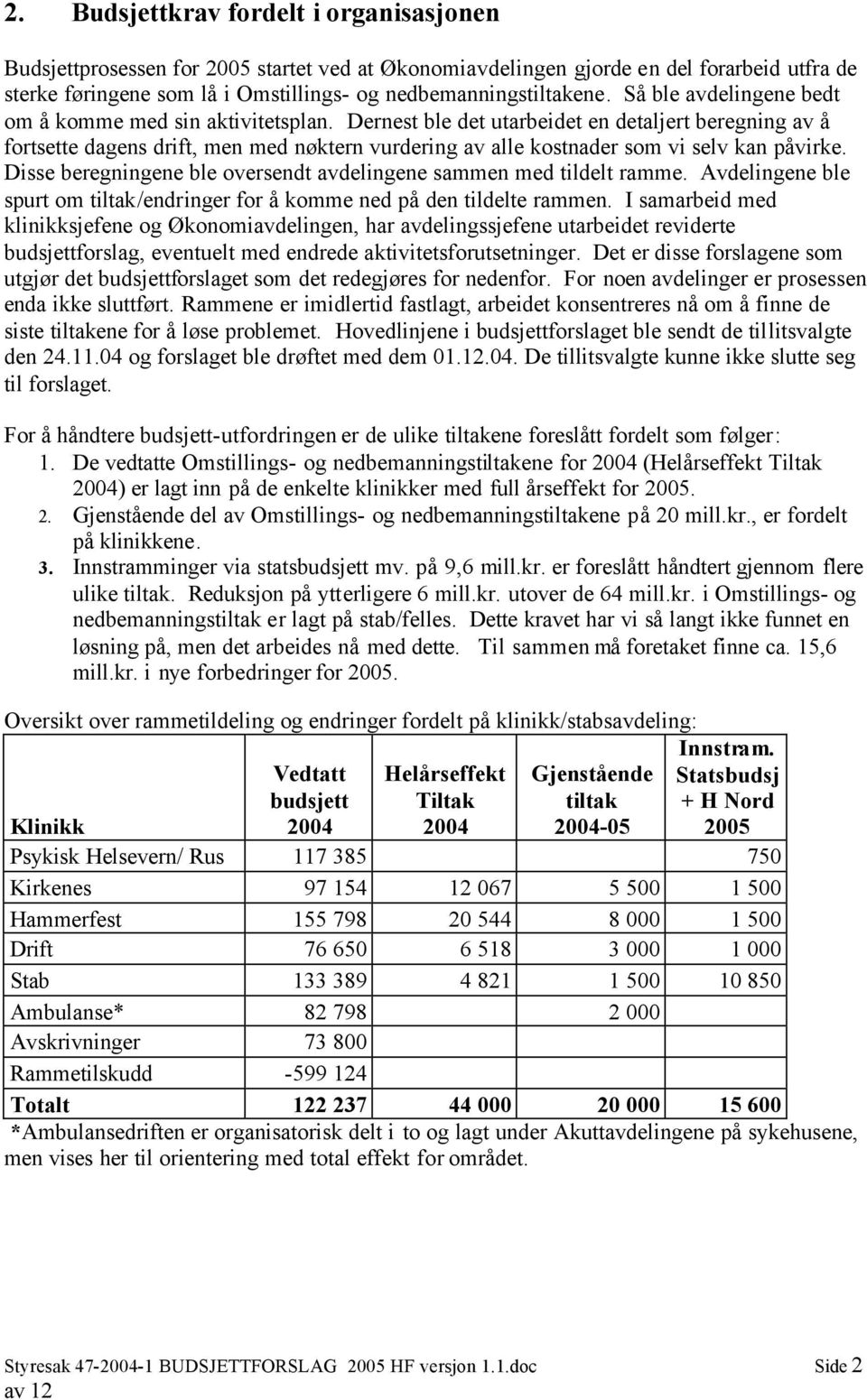 Dernest ble det utarbeidet en detaljert beregning av å fortsette dagens drift, men med nøktern vurdering av alle kostnader som vi selv kan påvirke.