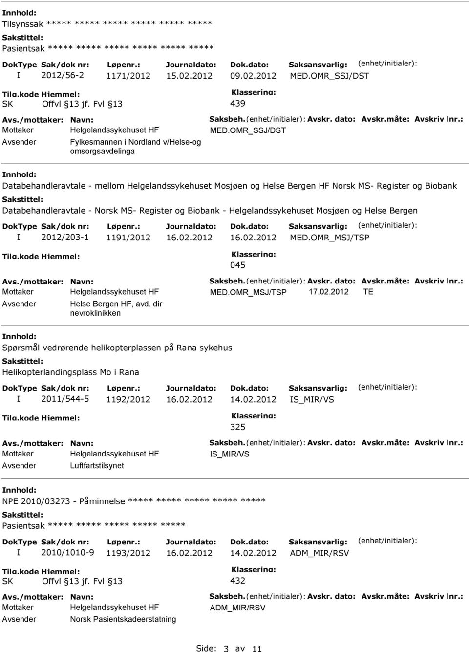 Databehandleravtale - Norsk MS- Register og Biobank - Helgelandssykehuset Mosjøen og Helse Bergen 2012/203-1 1191/2012 MED.OMR_MSJ/TS 045 MED.OMR_MSJ/TS TE Avsender Helse Bergen HF, avd.