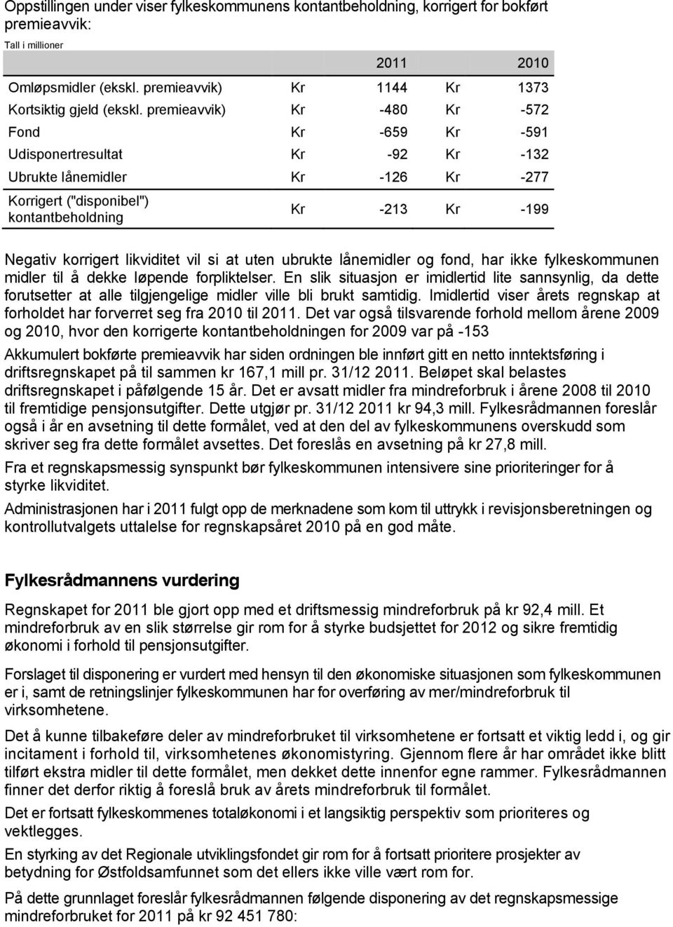 likviditet vil si at uten ubrukte lånemidler og fond, har ikke fylkeskommunen midler til å dekke løpende forpliktelser.