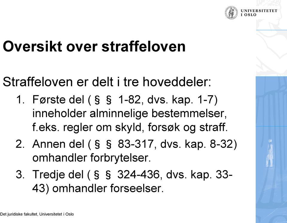 regler om skyld, forsøk og straff. 2. Annen del ( 83-317, dvs. kap.