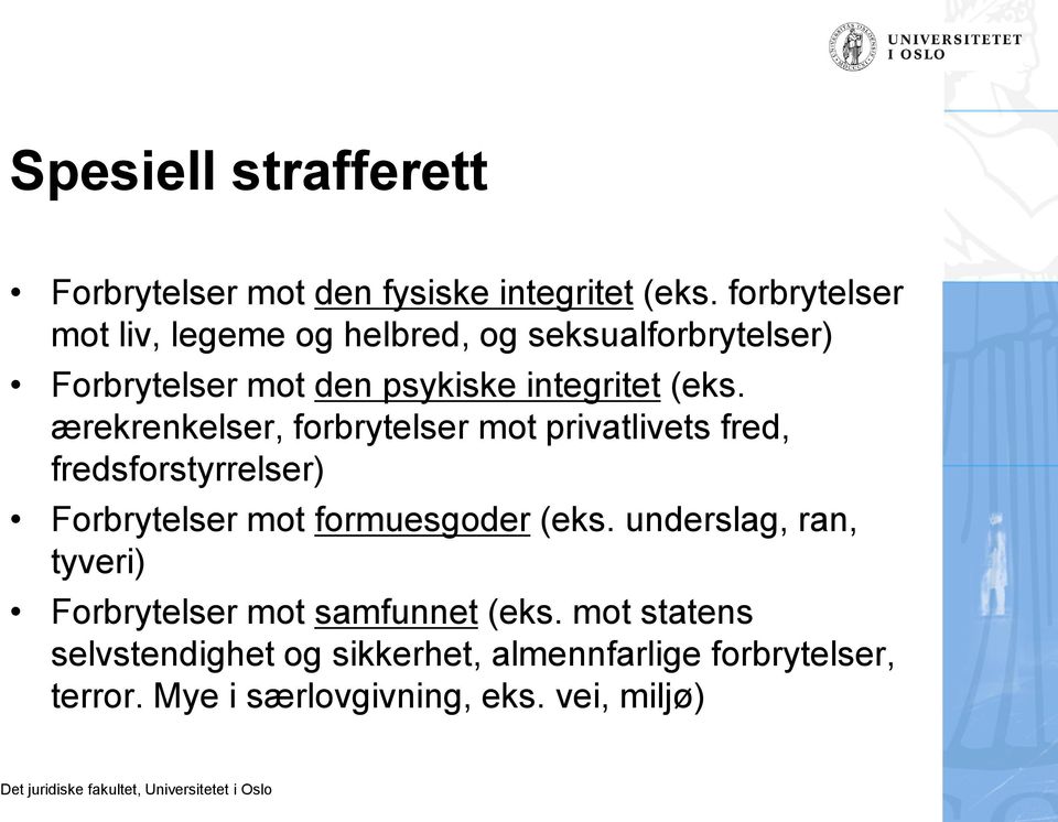 ærekrenkelser, forbrytelser mot privatlivets fred, fredsforstyrrelser) Forbrytelser mot formuesgoder (eks.