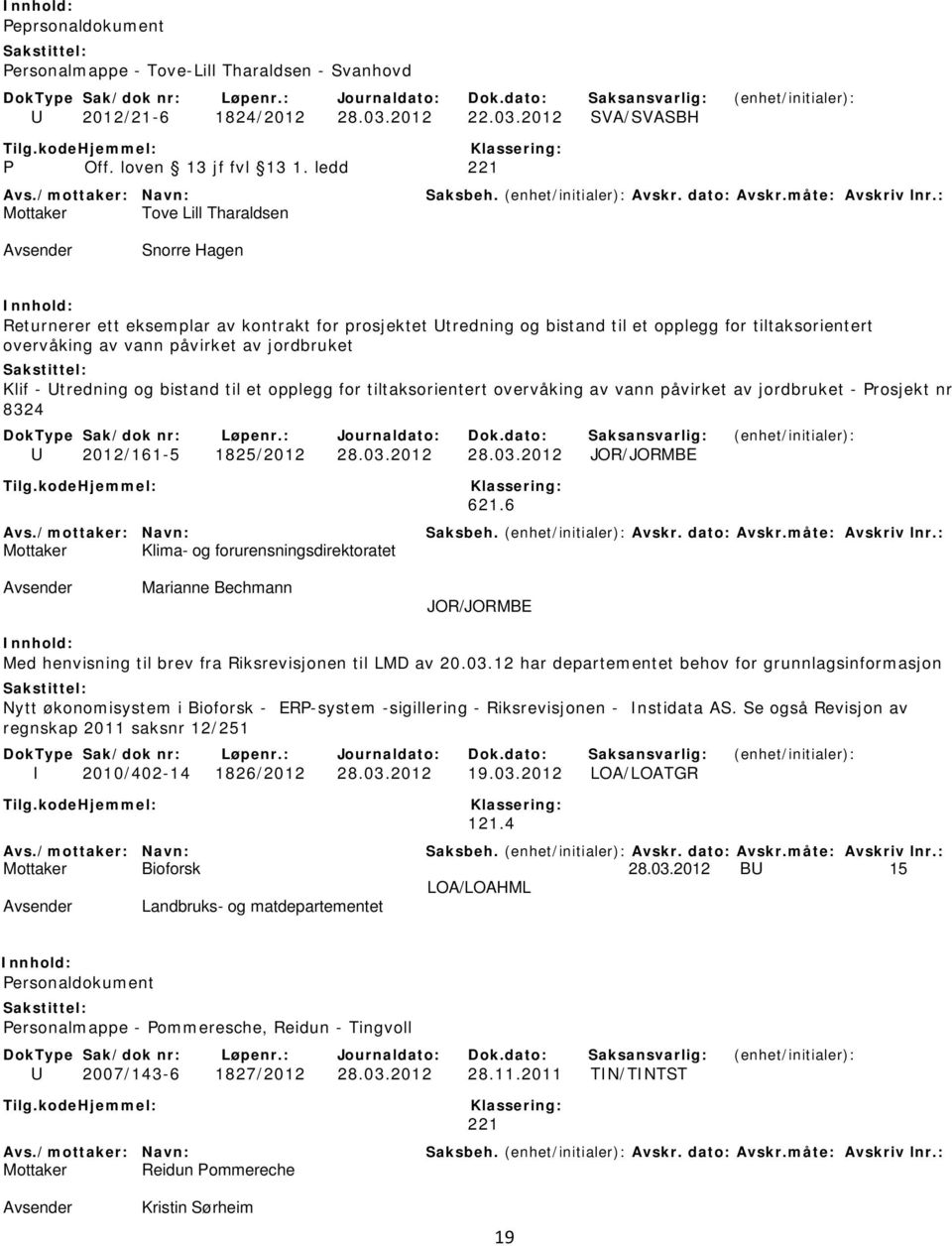 jordbruket Klif - Utredning og bistand til et opplegg for tiltaksorientert overvåking av vann påvirket av jordbruket - Prosjekt nr 8324 U 2012/161-5 1825/2012 28.03.2012 28.03.2012 JOR/JORMBE 621.