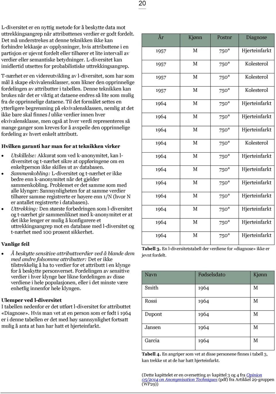 betydninger. L-diversitet kan imidlertid utsettes for probabilistiske uttrekkingsangrep.