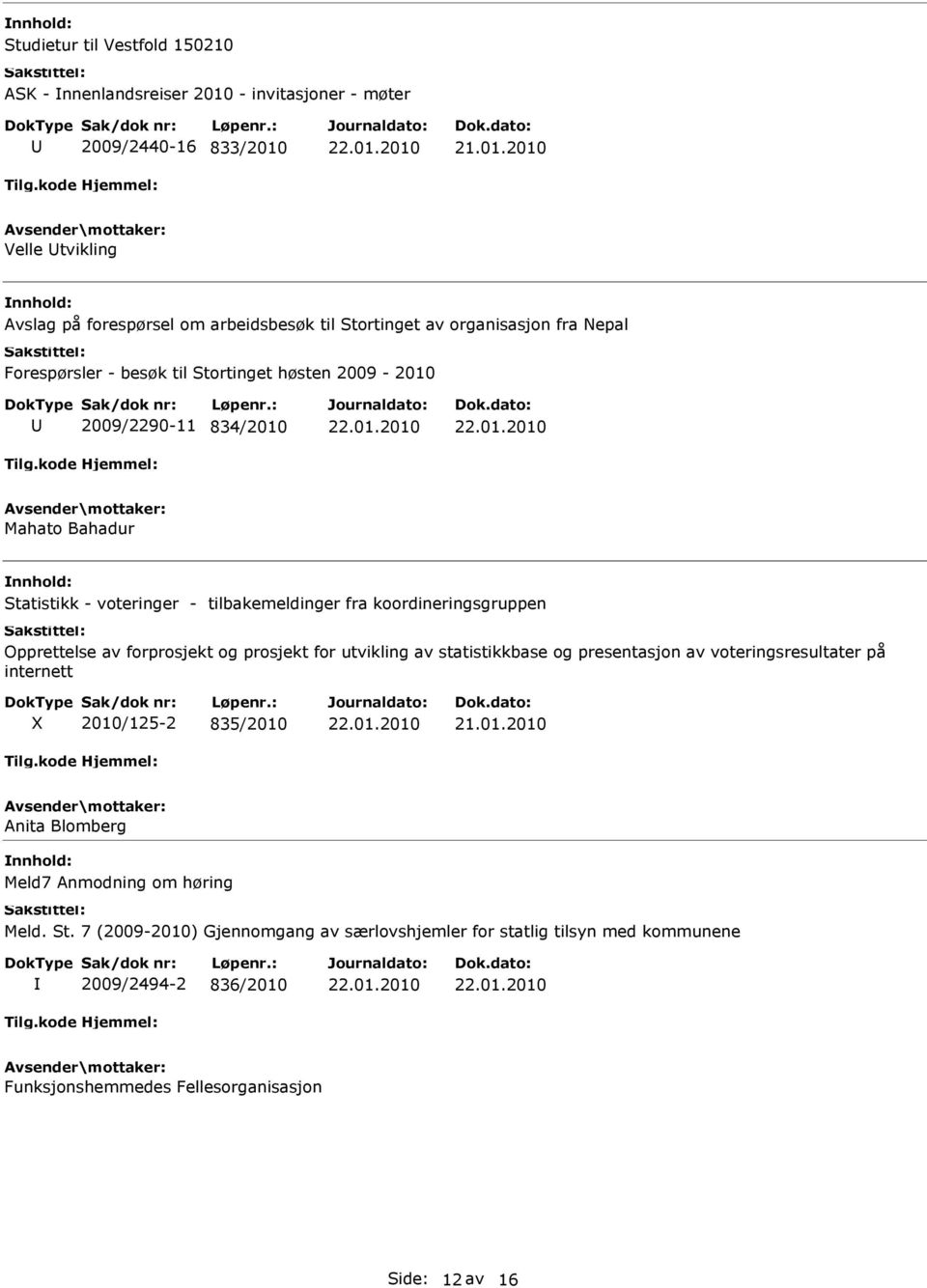 koordineringsgruppen Opprettelse av forprosjekt og prosjekt for utvikling av statistikkbase og presentasjon av voteringsresultater på internett 2010/125-2 835/2010 Anita