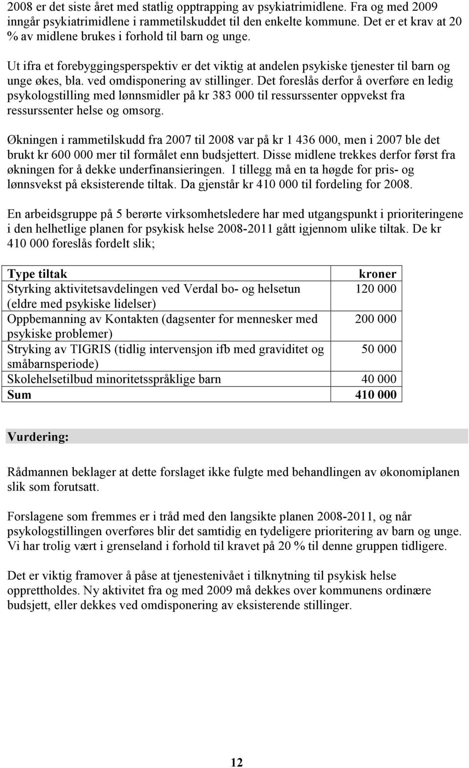 ved omdisponering av stillinger. Det foreslås derfor å overføre en ledig psykologstilling med lønnsmidler på kr 383 000 til ressurssenter oppvekst fra ressurssenter helse og omsorg.