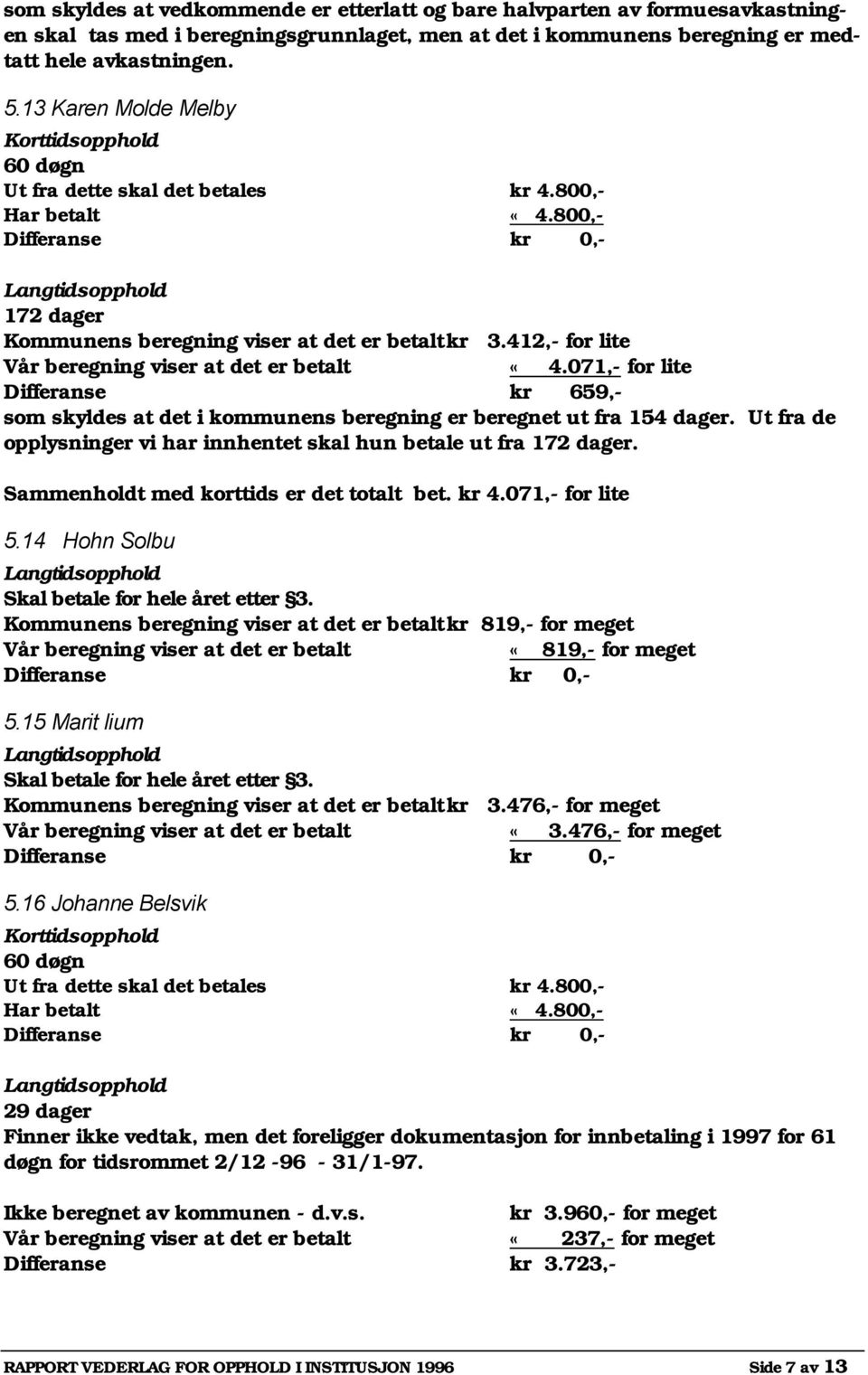 Ut fra de opplysninger vi har innhentet skal hun betale ut fra 172 dager. Sammenholdt med korttids er det totalt bet. kr 4.071,- for lite 5.