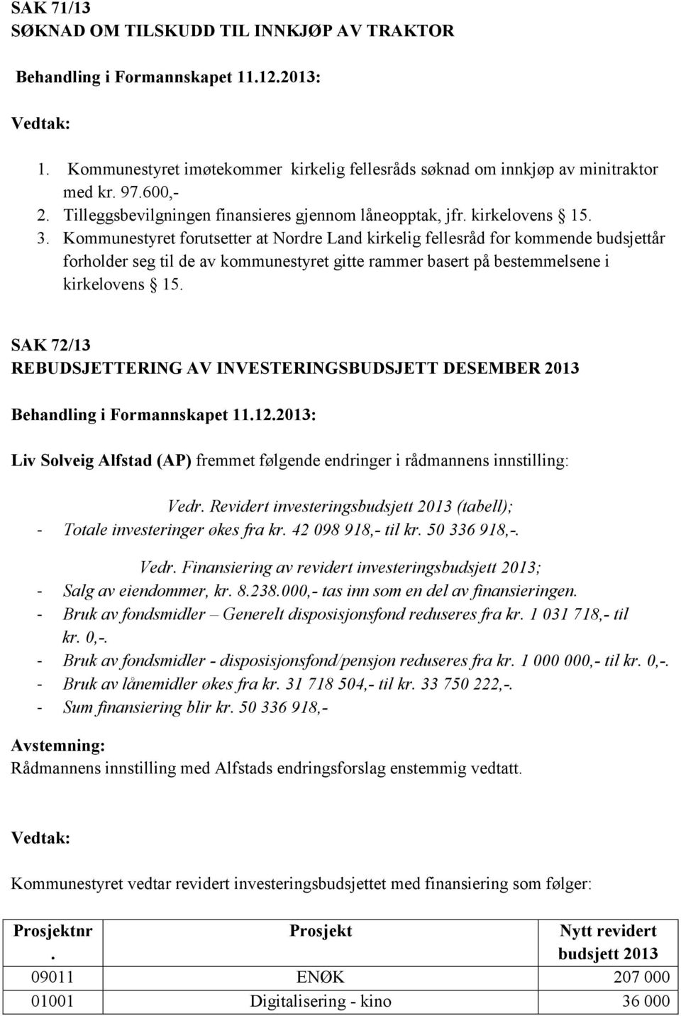 Kommunestyret forutsetter at Nordre Land kirkelig fellesråd for kommende budsjettår forholder seg til de av kommunestyret gitte rammer basert på bestemmelsene i kirkelovens 15.