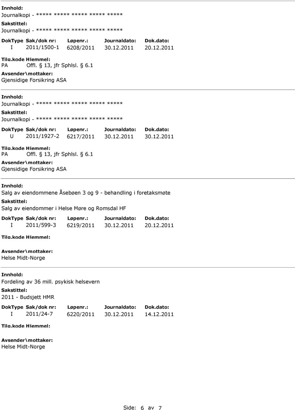 2011/599-3 6219/2011 Helse Midt-Norge Fordeling av 36 mill.