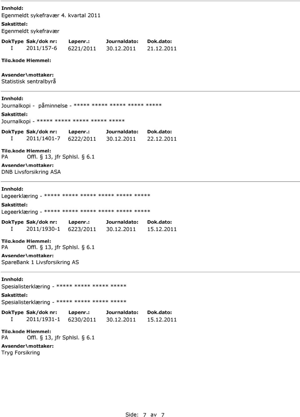 ***** 2011/1401-7 6222/2011 DNB Livsforsikring ASA 22.12.