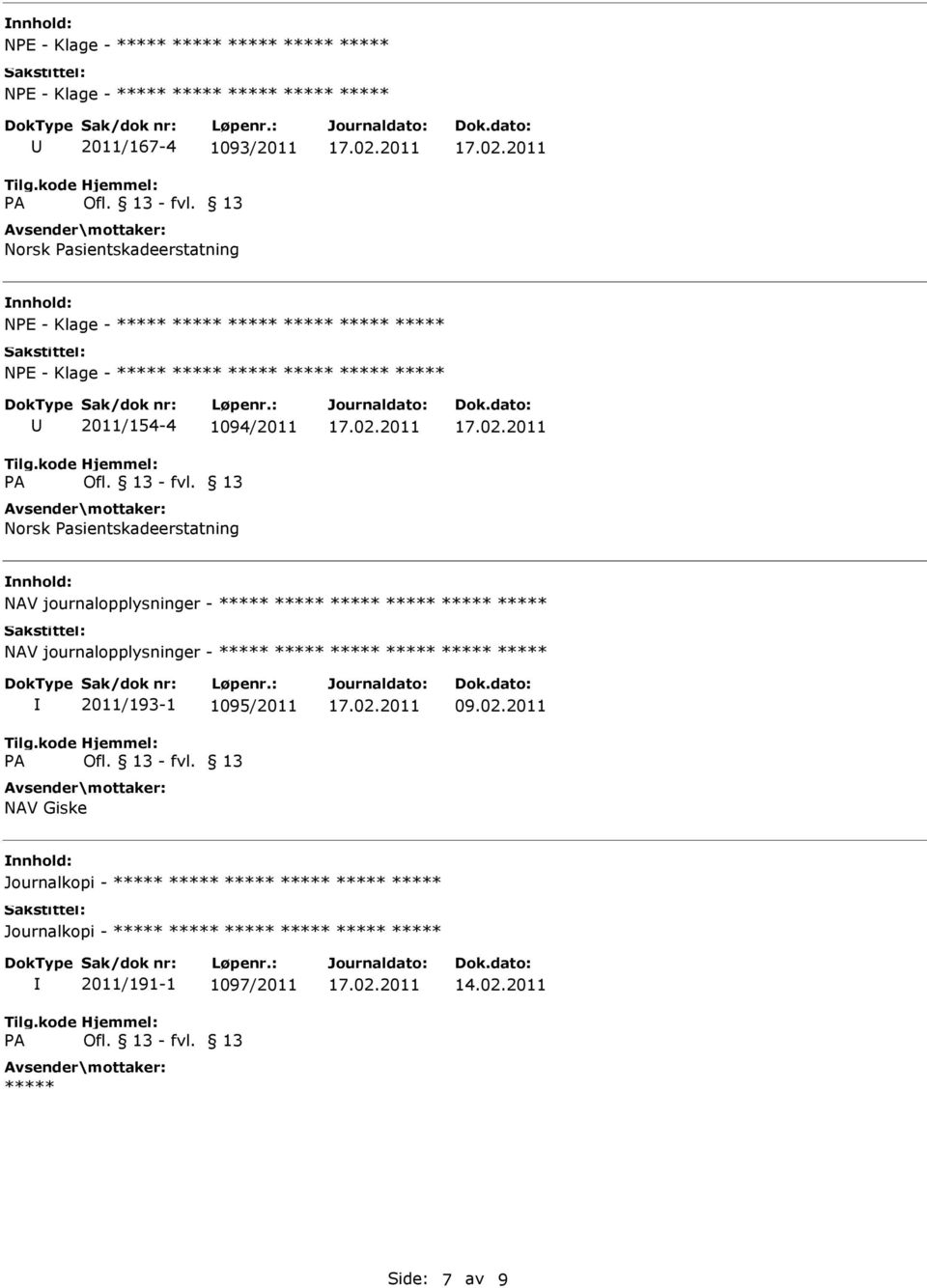 journalopplysninger - NAV journalopplysninger - 2011/193-1