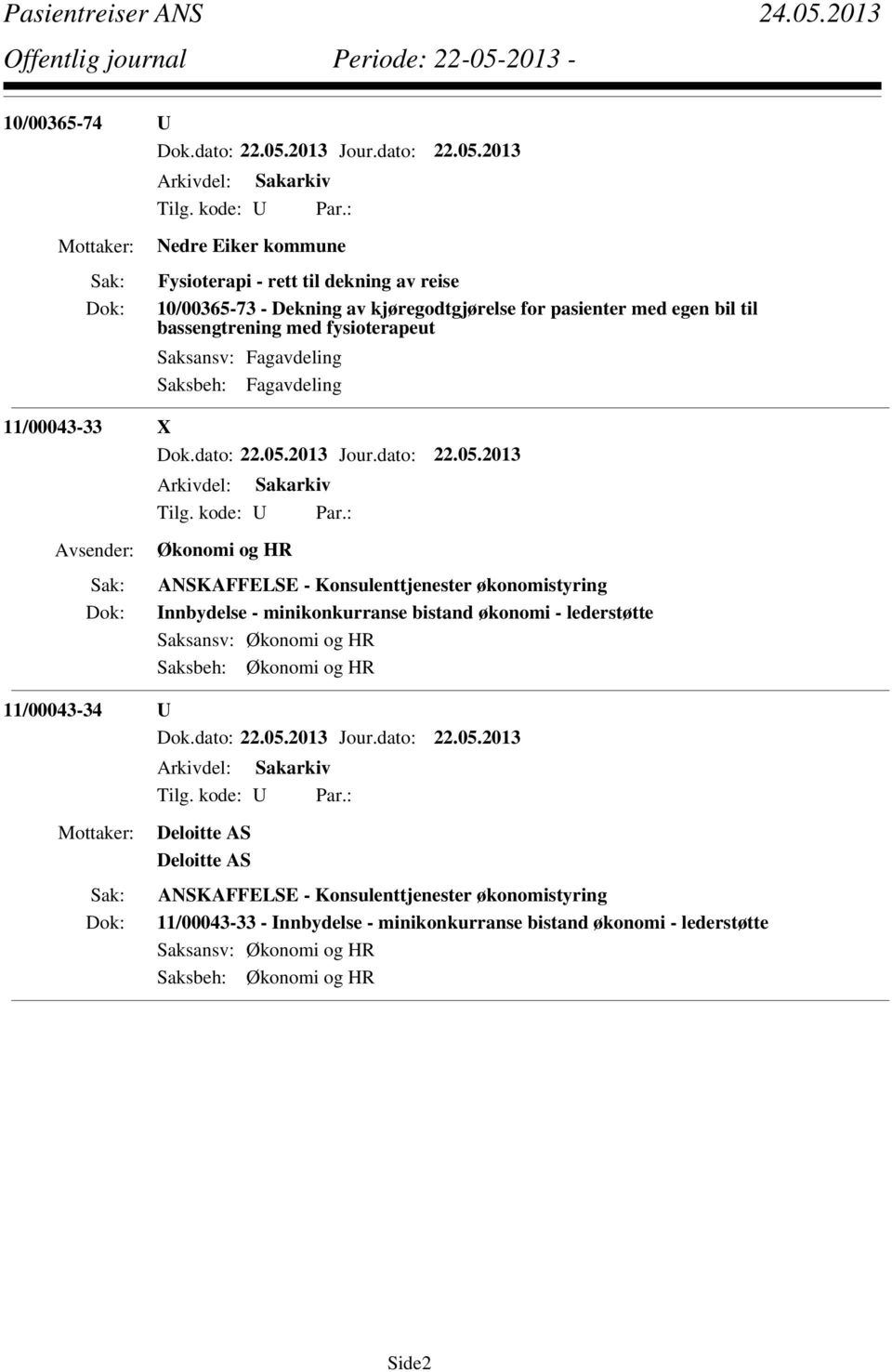 bistand økonomi - lederstøtte Saksansv: Økonomi og HR Saksbeh: Økonomi og HR 11/00043-34 U Deloitte AS Deloitte AS ANSKAFFELSE -