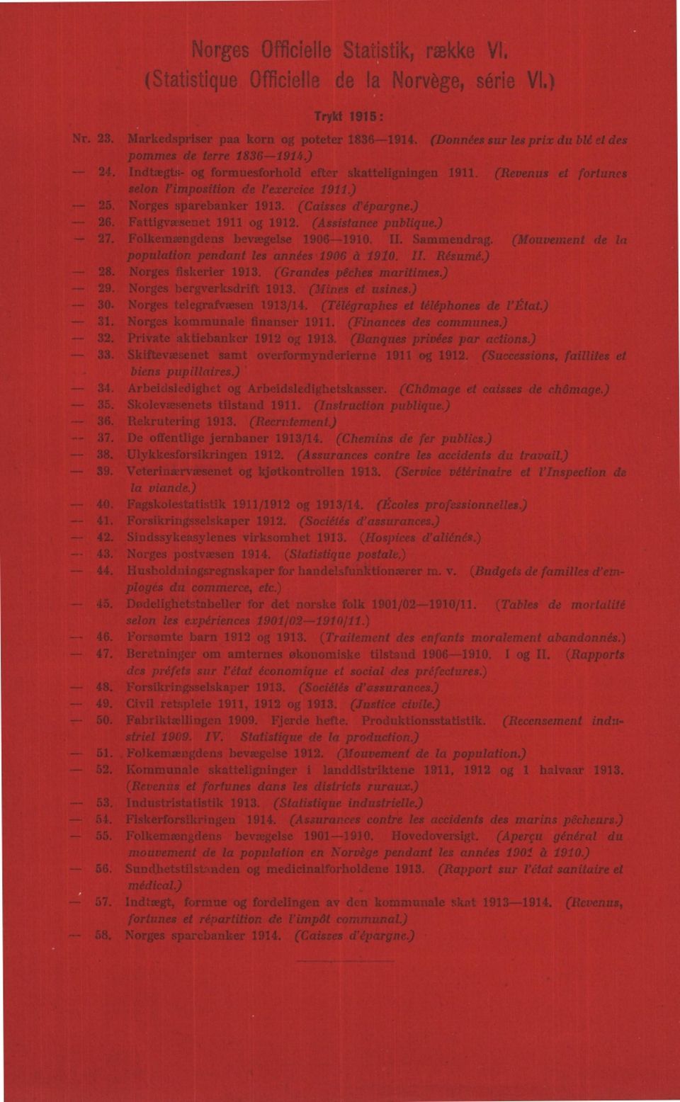 Folkemaengdens bevægelse 906-90 II Sammendrag (Mouvement de la population pendant les années 906 d 90 II Résumé) 8 Norges fiskerier 9 (Grandes pêches maritimes) 9 Norges bergverksdrift 9 (Mines et