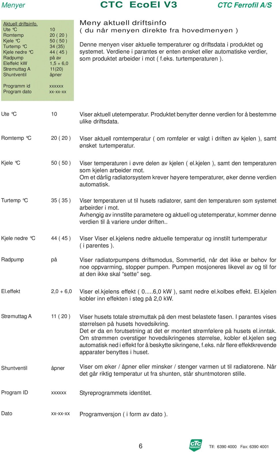 menyen direkte fra hovedmenyen ) Denne menyen viser aktuelle temperaturer og driftsdata i produktet og systemet.