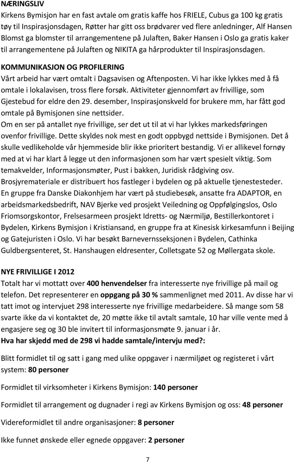 KOMMUNIKASJON OG PROFILERING Vårt arbeid har vært omtalt i Dagsavisen og Aftenposten. Vi har ikke lykkes med å få omtale i lokalavisen, tross flere forsøk.