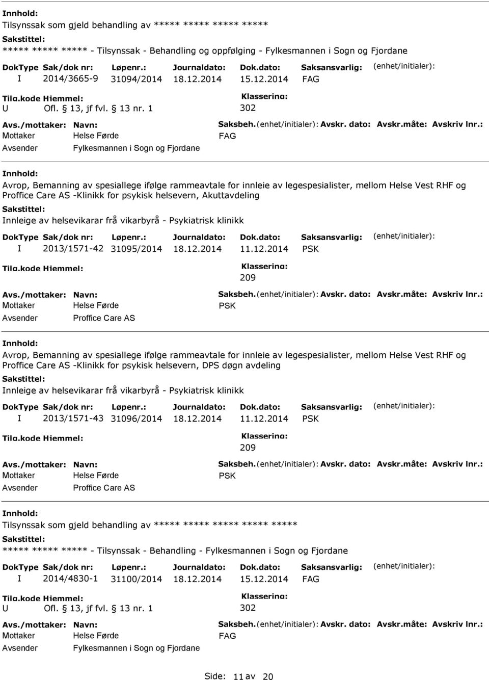 Akuttavdeling nnleige av helsevikarar frå vikarbyrå - sykiatrisk klinikk 2013/1571-42 31095/2014 11.12.