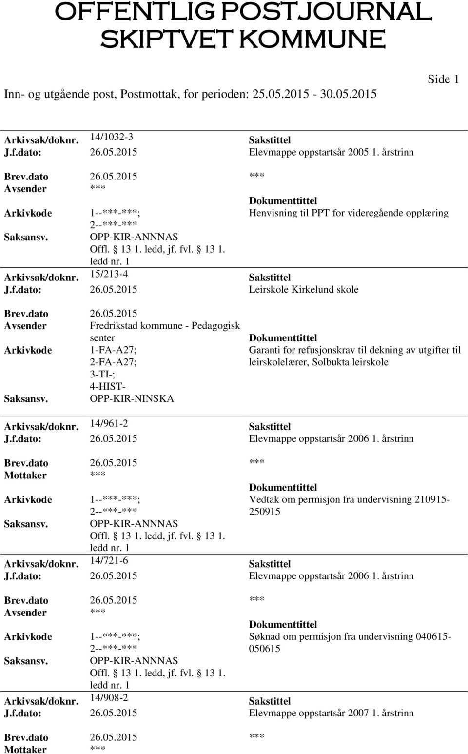 2015 Leirskole Kirkelund skole Brev.dato 26.05.