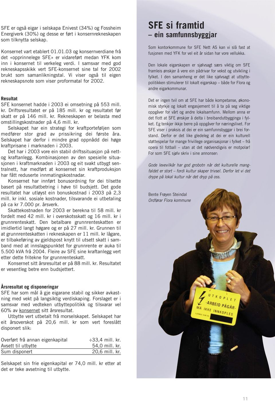 I samsvar med god rekneskapsskikk vert SFE-konsernet sine tal for 2002 brukt som samanlikningstal. Vi viser også til eigen rekneskapsnote som viser proformatal for 2002.