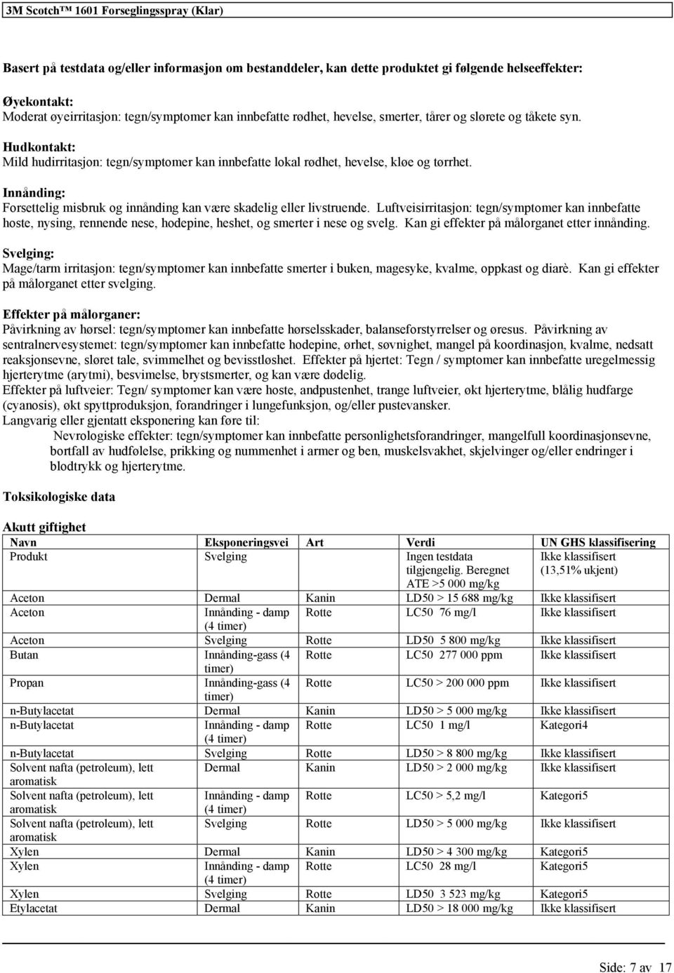 Innånding: Forsettelig misbruk og innånding kan være skadelig eller livstruende.