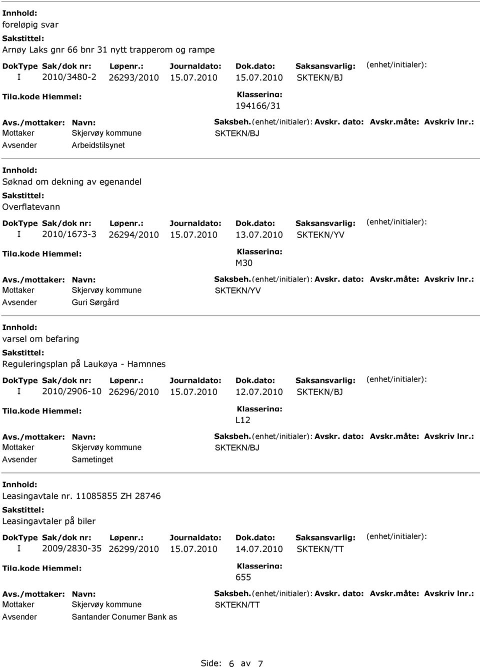 : Guri Sørgård varsel om befaring Reguleringsplan på Laukøya - Hamnnes 2010/2906-10 26296/2010 12.07.2010 L12 Avs./mottaker: Navn: Saksbeh. Avskr. dato: Avskr.måte: Avskriv lnr.