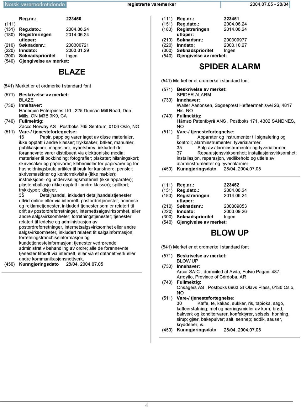 29 BLAZE BLAZE Harlequin Enterprises Ltd, 225 Duncan Mill Road, Don Mills, ON M3B 3K9, CA Zacco Norway AS, Postboks 765 Sentrum, 0106 Oslo, 16 Papir, papp og varer laget av disse materialer, ikke