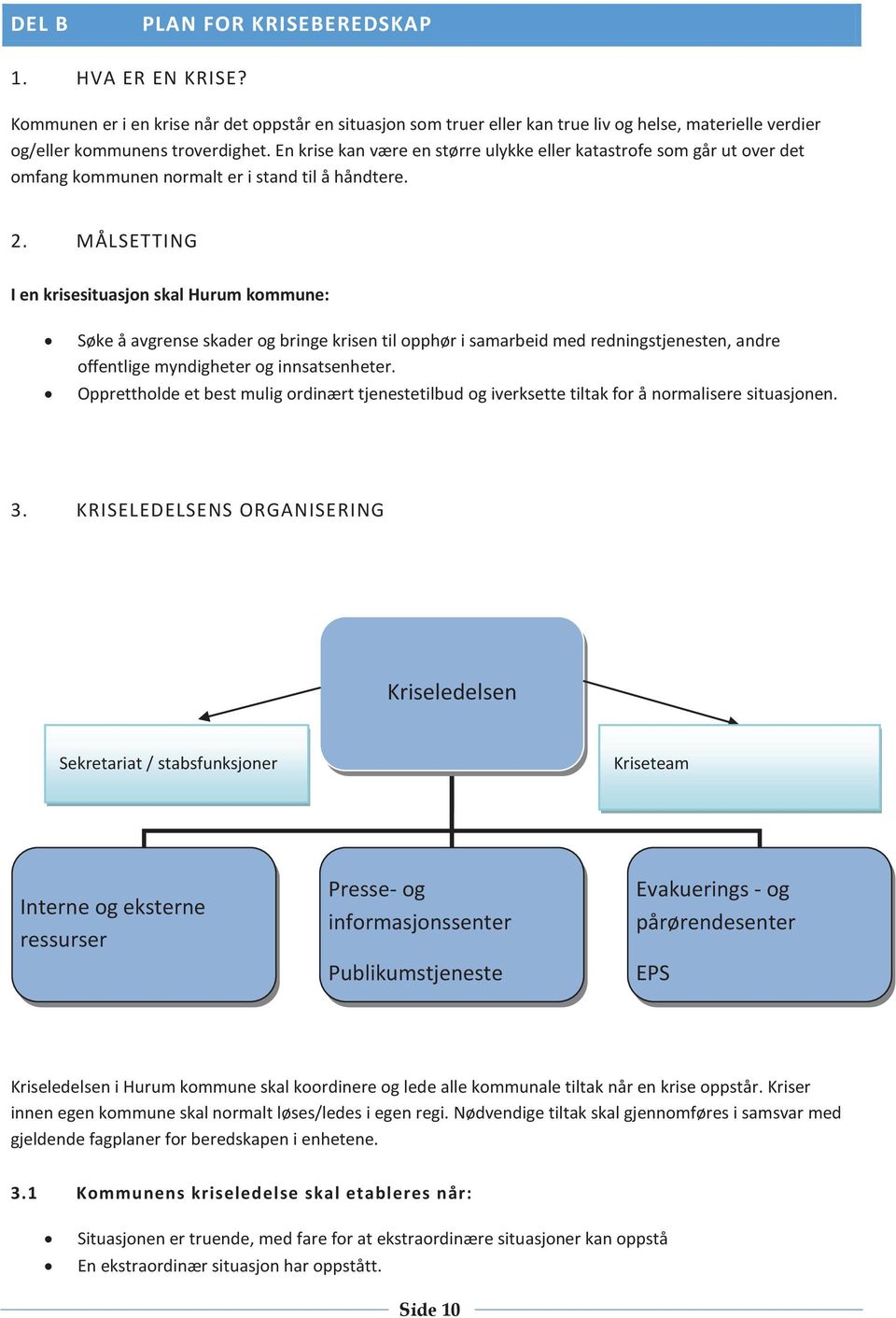 MÅLSETTING I en krisesituasjon skal Hurum kommune: Søke å avgrense skader og bringe krisen til opphør i samarbeid med redningstjenesten, andre offentlige myndigheter og innsatsenheter.