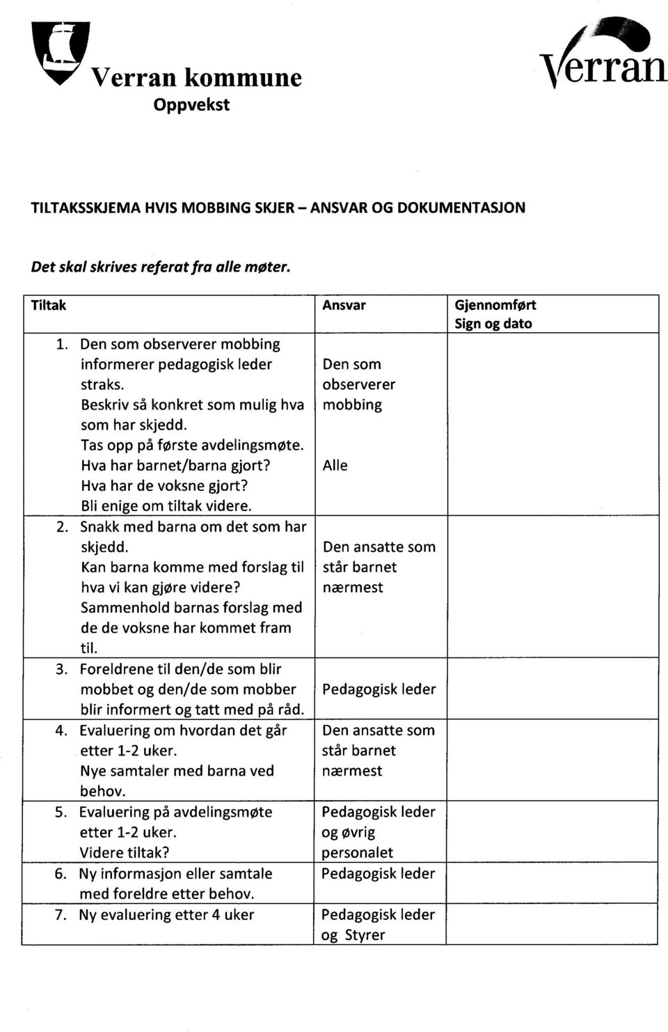 Snakk med barna om det som har skjedd. Kan barna komme med forslag til hva vi kan gjøre videre? Sammenhold barnas forslag med de de voksne har kommet fram til. 3.