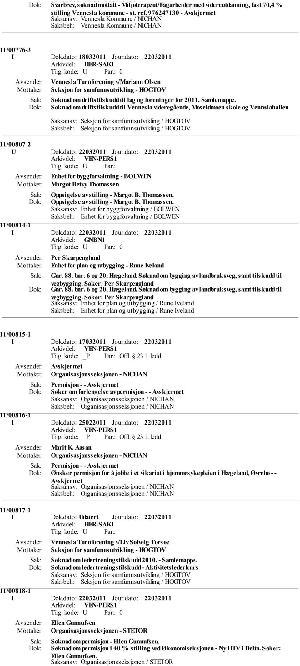 Søknad om driftstilskudd til Vennesla videregående, Moseidmoen skole og Vennslahallen Saksansv: Seksjon for samfunnsutvikling / HOGTOV Saksbeh: Seksjon for samfunnsutvikling / HOGTOV 11/00807-2 U Dok.