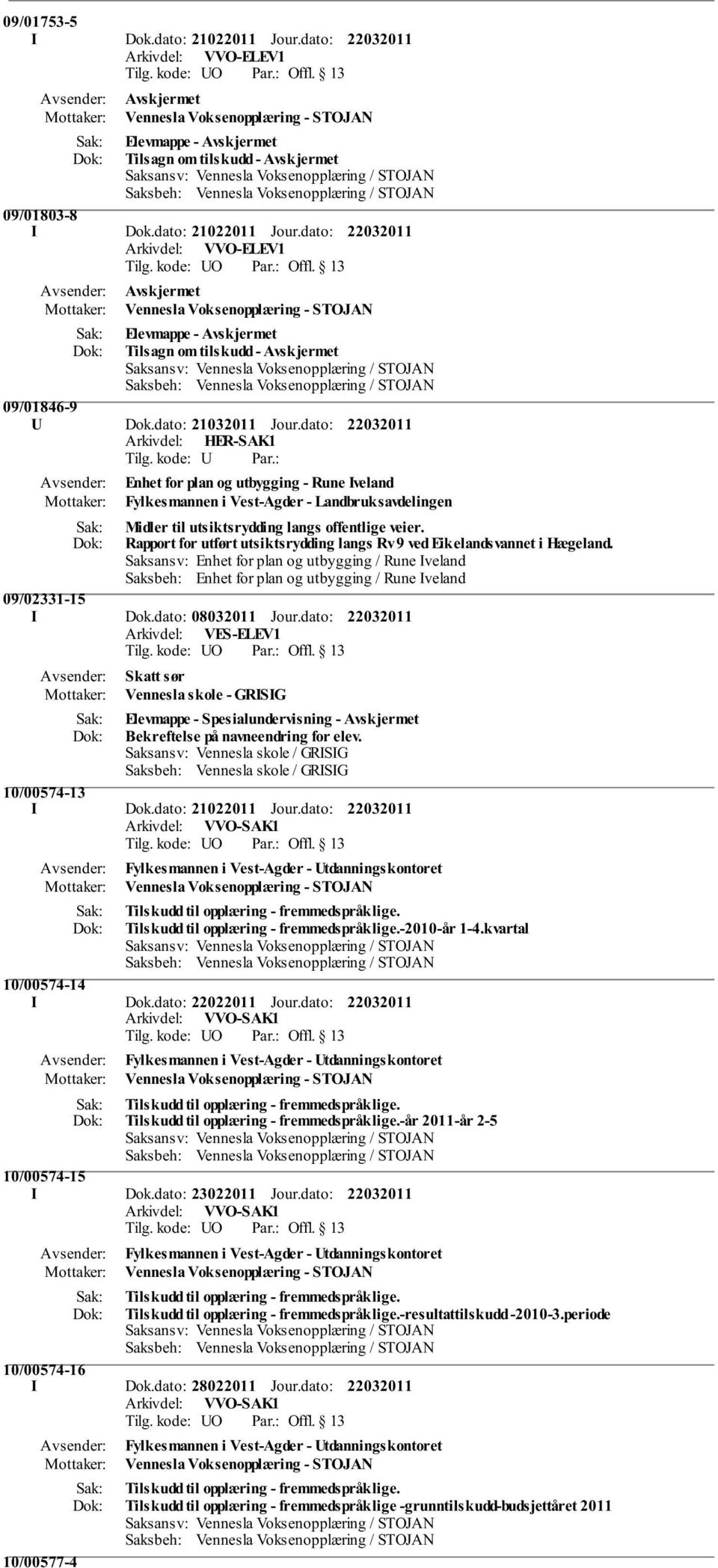 Rapport for utført utsiktsrydding langs Rv 9 ved Eikelandsvannet i Hægeland. 09/02331-15 I Dok.dato: 08032011 Jour.