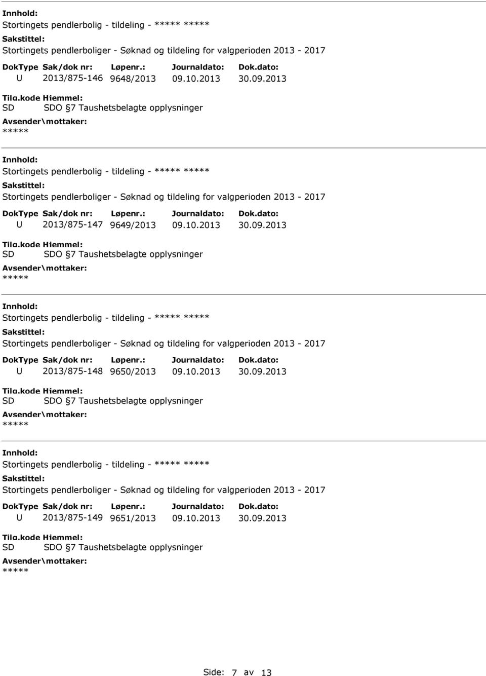Stortingets pendlerbolig - tildeling - 2013/875-148 9650/2013 O 7 Taushetsbelagte opplysninger