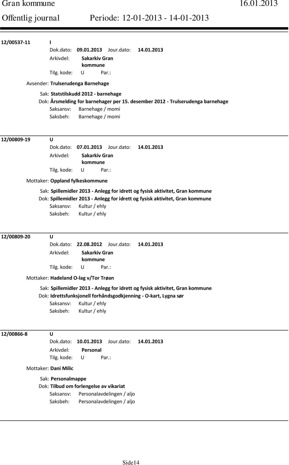 - Trulserudenga barnehage Saksansv: Barnehage / momi Saksbeh: Barnehage / momi 12/00809-19 U Dok.dato: 07.01.