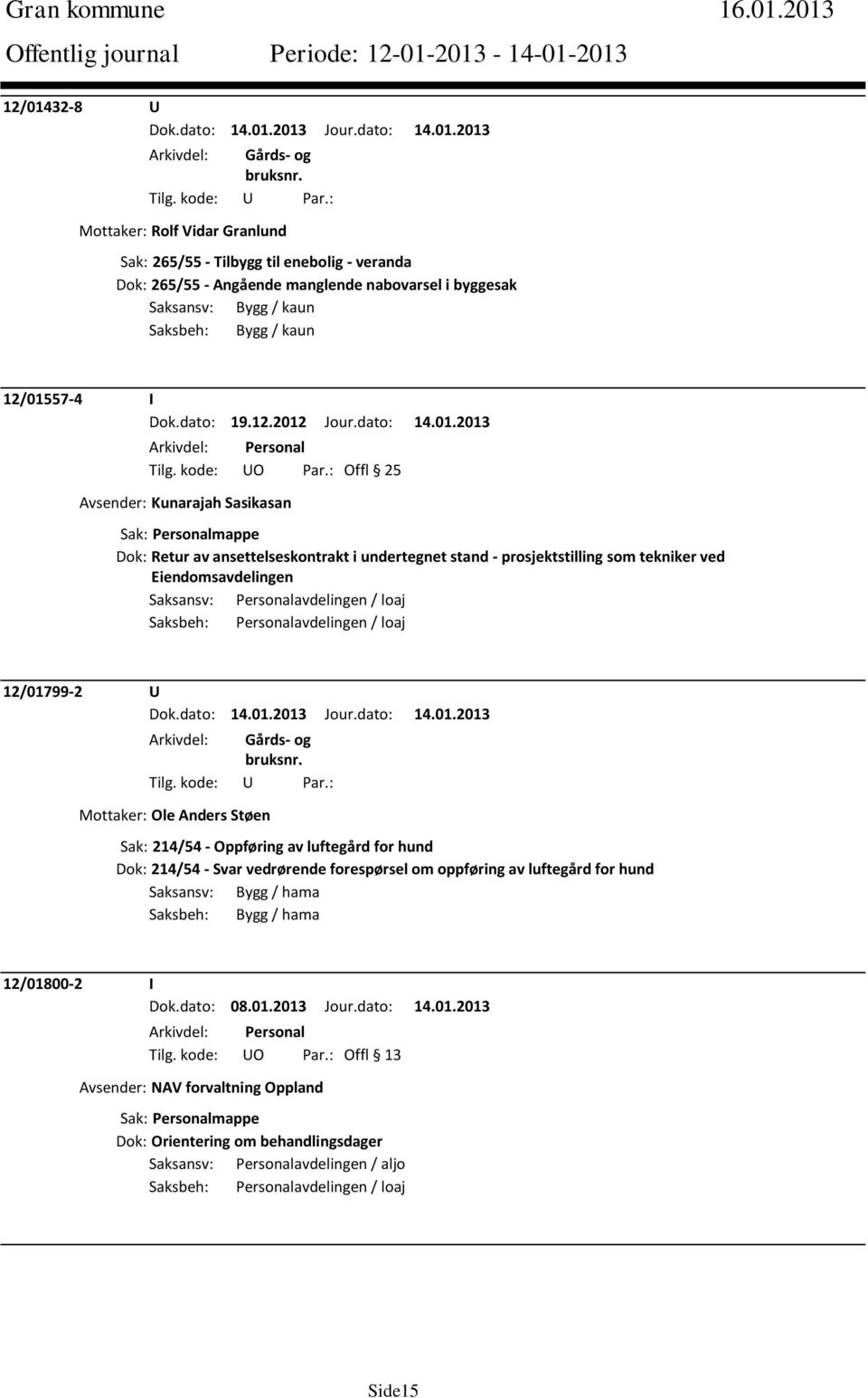 12/01557-4 I Dok.dato: 19.12.2012 Jour.dato: 14.01.2013 Tilg. kode: UO Par.