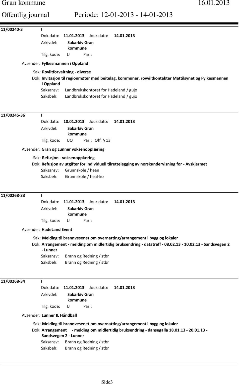 Landbrukskontoret for Hadeland / gujo Saksbeh: Landbrukskontoret for Hadeland / gujo 11/00245-36 I Tilg. kode: UO Par.