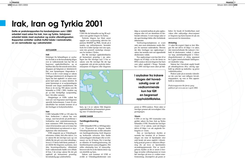 2001 ASYLSAKER Irak Erfaringer fra behandlingen av asylsaker fra Irak er at det hovedsakelig klages over at vedkommende kun har fått en begrenset oppholdstillatelse, og at han/hun ikke har fått