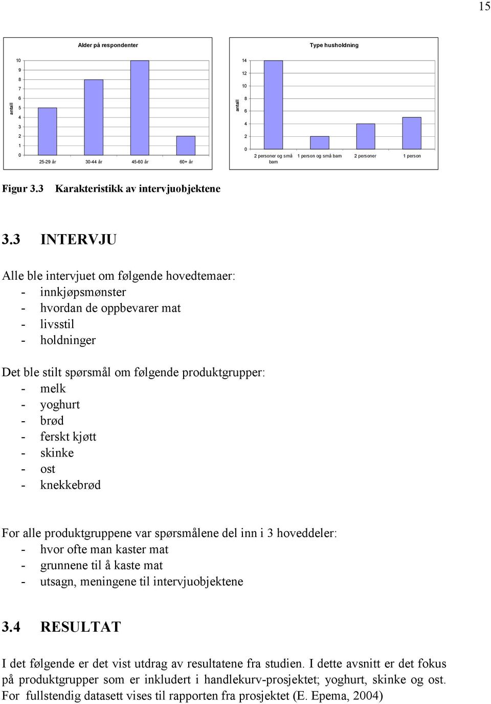 3 INTERVJU Alle ble intervjuet om følgende hovedtemaer: - innkjøpsmønster - hvordan de oppbevarer mat - livsstil - holdninger Det ble stilt spørsmål om følgende produktgrupper: - melk - yoghurt -