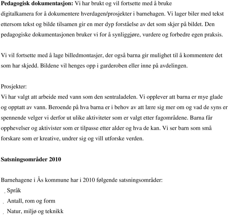 Den pedagogiske dokumentasjonen bruker vi for å synliggjøre, vurdere og forbedre egen praksis.