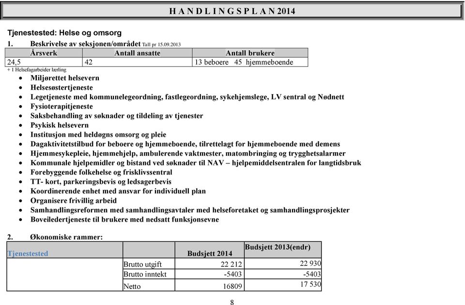 fastlegeordning, sykehjemslege, LV sentral og Nødnett Fysioterapitjeneste Saksbehandling av søknader og tildeling av tjenester Psykisk helsevern Institusjon med heldøgns omsorg og pleie