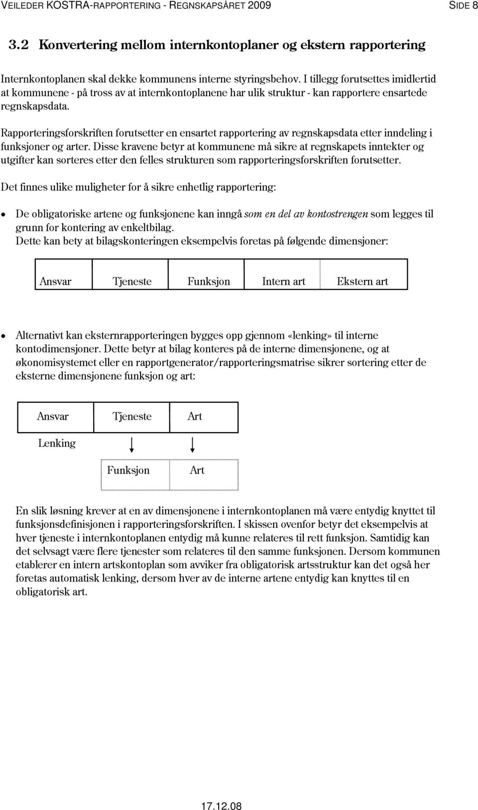 Rapporteringsforskriften forutsetter en ensartet rapportering av regnskapsdata etter inndeling i funksjoner og arter.