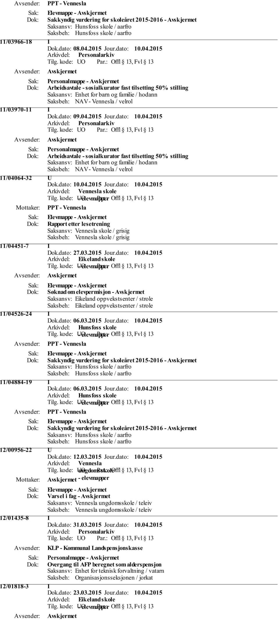 : Offl 13, Fvl 13 Personalmappe - Arbeidsavtale - sosialkurator fast tilsetting 50% stilling Saksansv: Enhet for barn og familie / hodann Saksbeh: NAV - Vennesla / velrol 11/03970-11 I Arkivdel: