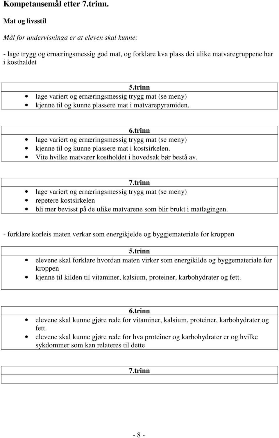 ernæringsmessig trygg mat (se meny) kjenne til og kunne plassere mat i matvarepyramiden. lage variert og ernæringsmessig trygg mat (se meny) kjenne til og kunne plassere mat i kostsirkelen.