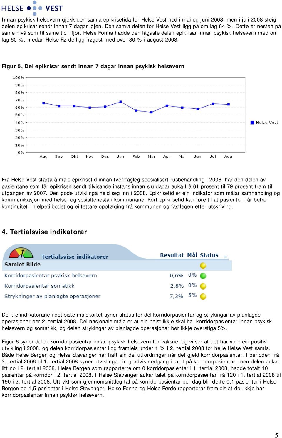 Helse Fonna hadde den lågaste delen epikrisar innan psykisk helsevern med om lag 60 %, medan Helse Førde ligg høgast med over 80 % i august 2008.