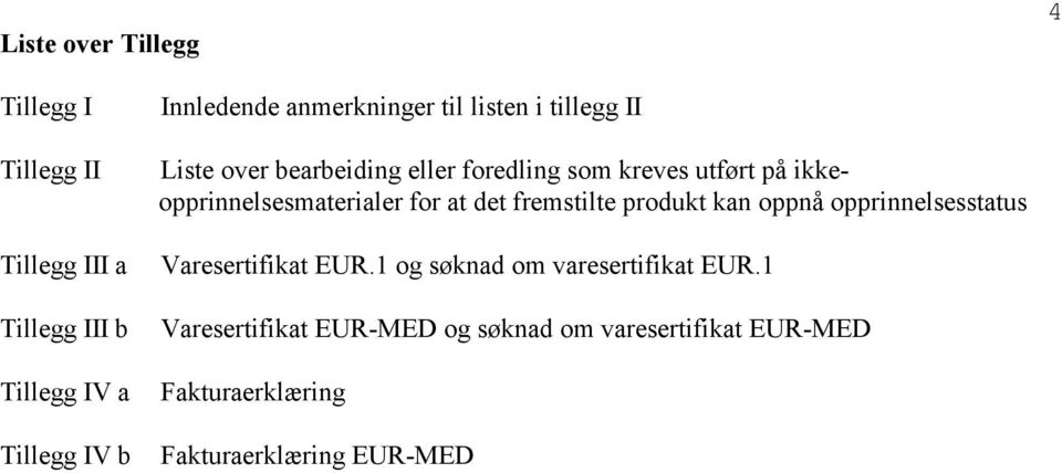 ikkeopprinnelsesmaterialer for at det fremstilte produkt kan oppnå opprinnelsesstatus Varesertifikat EUR.