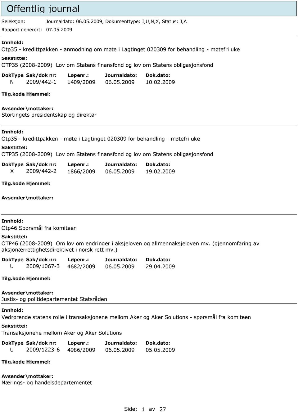 309 for behandling - møtefri uke N 2009/442-1 1409/2009 10.02.