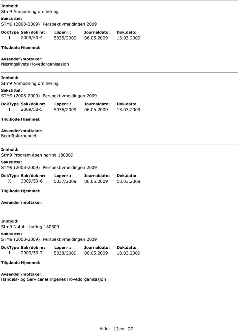 2009 Næringslivets Hovedorganisasjon Stm9 Anmodning om høring STM9 (2008-2009) Perspektivmeldingen 2009 2009/50-5 50362009