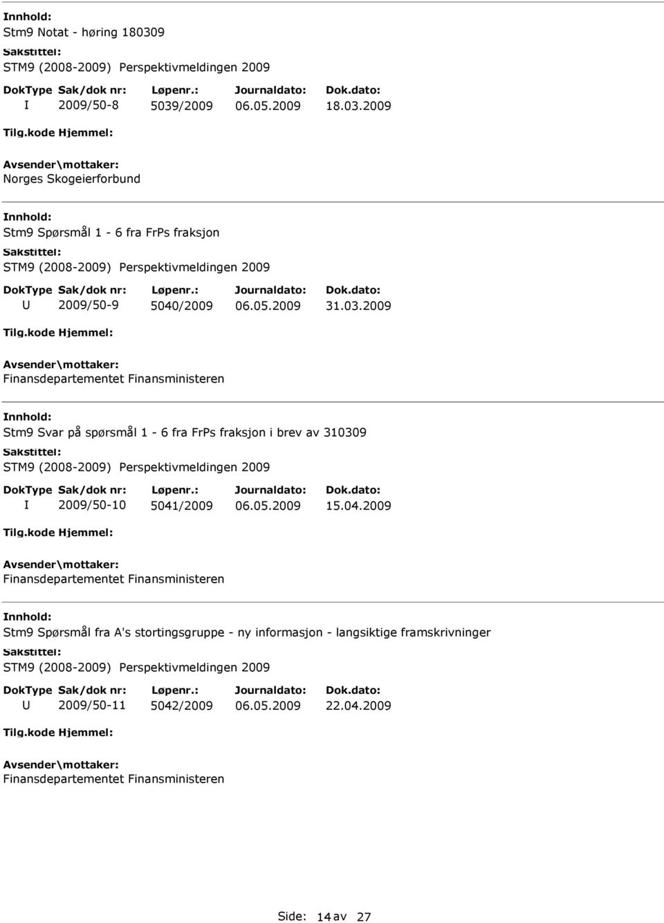 5041/2009 15.04.2009 Finansdepartementet Finansministeren Stm9 Spørsmål fra A's stortingsgruppe - ny informasjon - langsiktige framskrivninger STM9 (2008-2009)