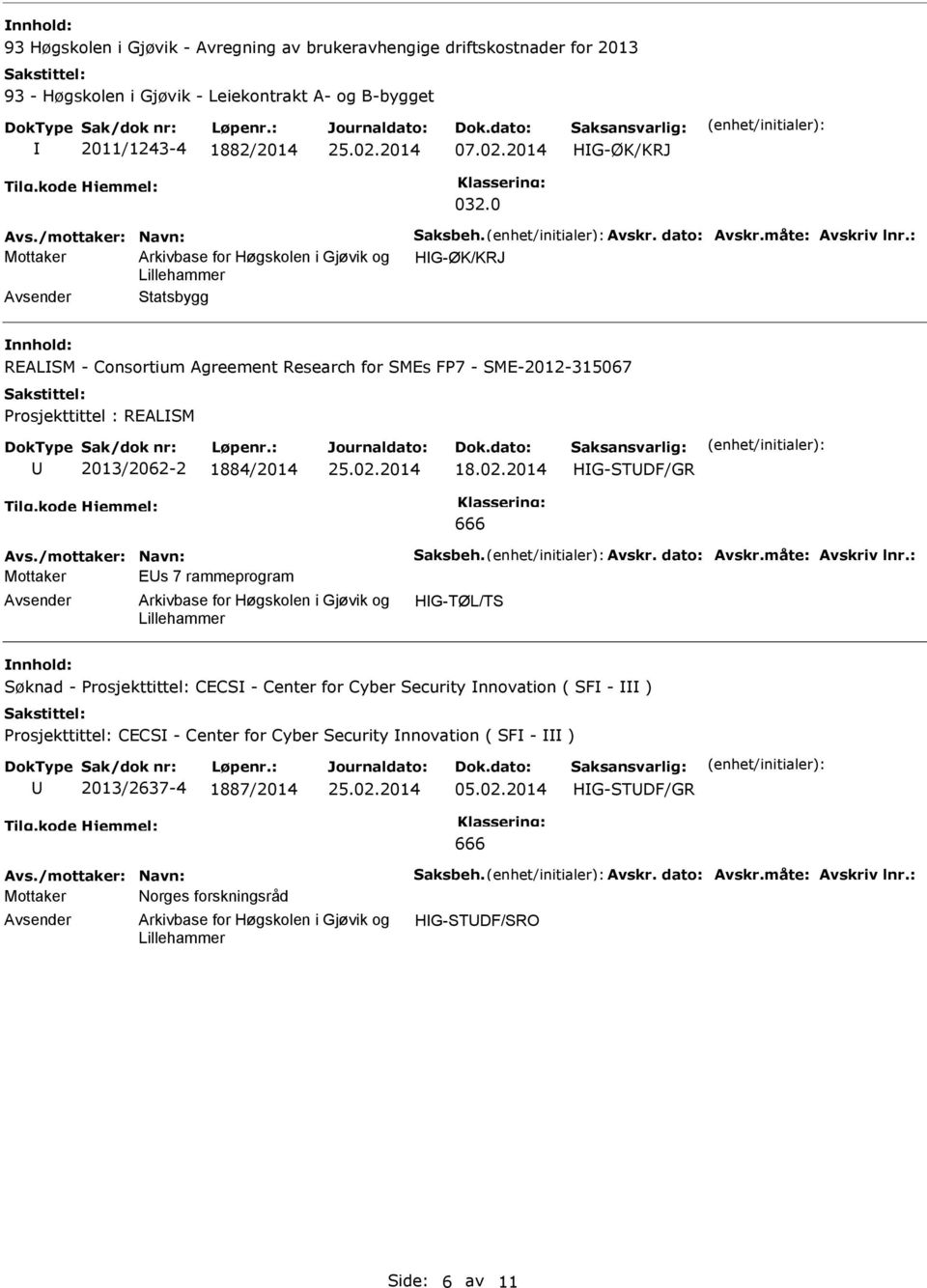 : Mottaker HG-ØK/KRJ tatsbygg REALM - Consortium Agreement Research for MEs F7 - ME-2012-315067 rosjekttittel : REALM 2013/2062-2 1884/2014 18.02.2014 666 Avs.