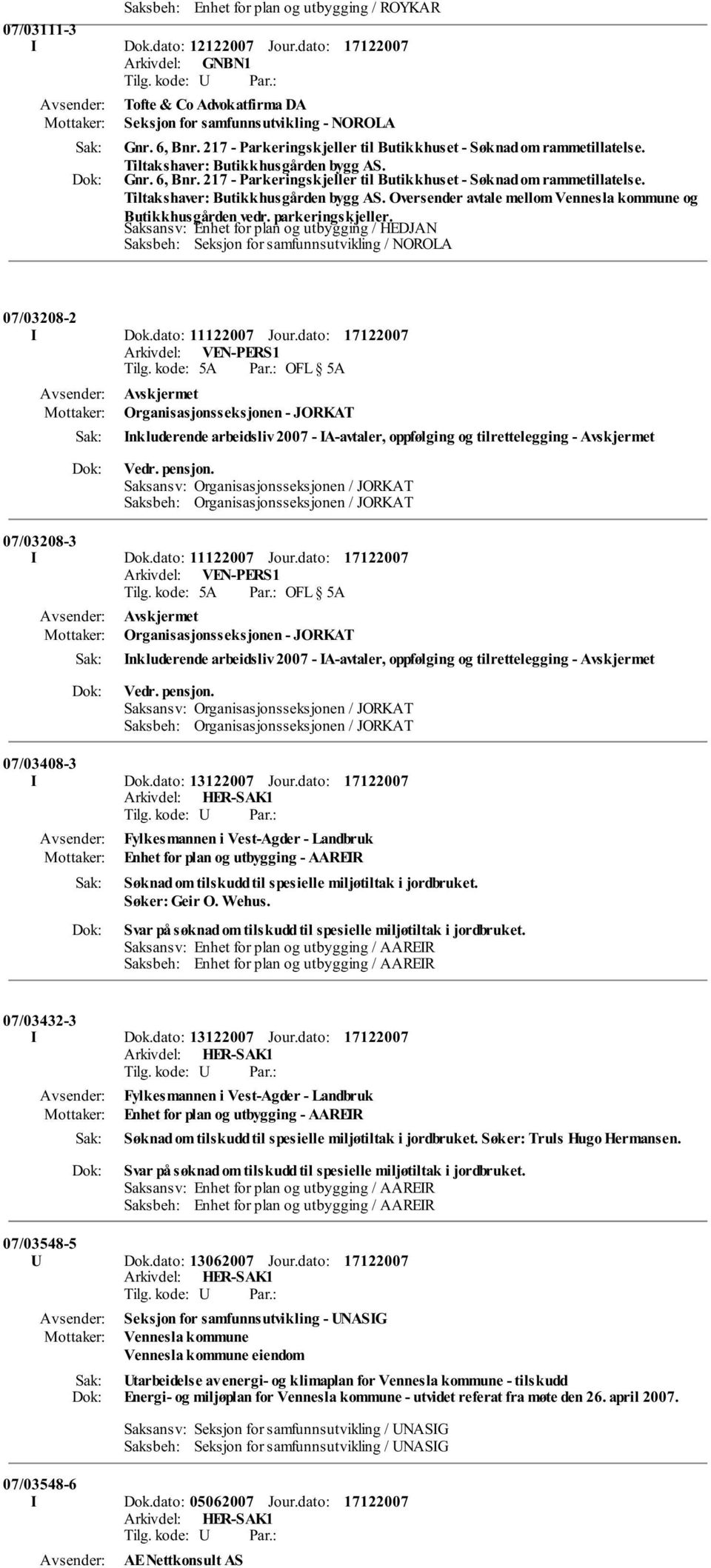 Tiltakshaver: Butikkhusgården bygg AS. Oversender avtale mellom Vennesla kommune og Butikkhusgården vedr. parkeringskjeller.