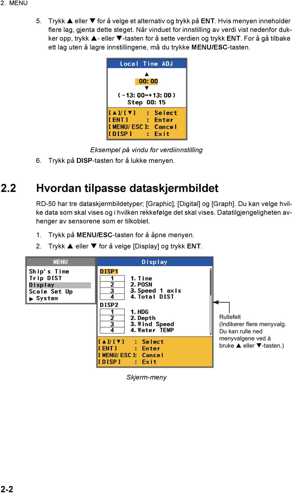 Eksempel på vindu for verdiinnstilling 6. Trykk på DISP-tasten for å lukke menyen. 2.2 Hvordan tilpasse dataskjermbildet har tre dataskjermbildetyper; [Graphic], [Digital] og [Graph].