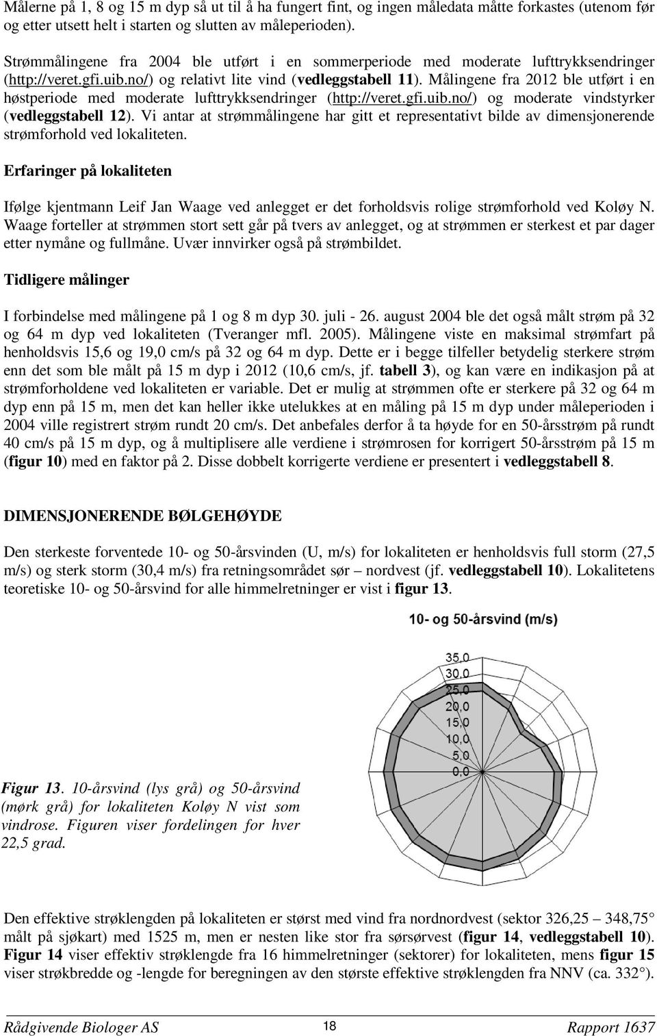 Målingene fra 2012 ble utført i en høstperiode med moderate lufttrykksendringer (http://veret.gfi.uib.no/) og moderate vindstyrker (vedleggstabell 12).