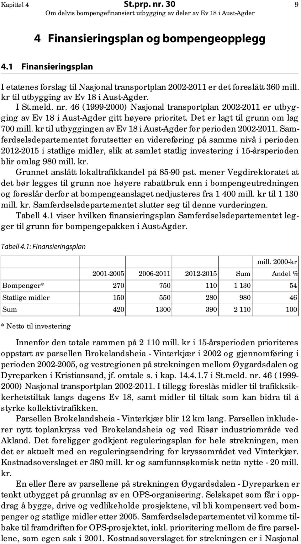 kr til utbyggingen av Ev 18 i Aust-Agder for perioden 2002-2011.